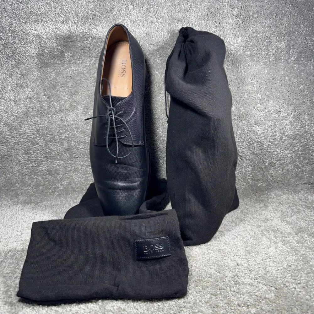 Hugo Boss Derby Shoes Black Micro Textured Leather Made in Italy‎ Mens 11